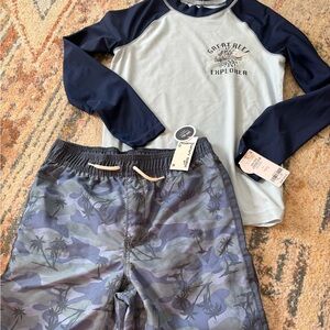 Carter’s Light Blue Long Sleeve Rashguard Shirt with Matching Swim Trunks